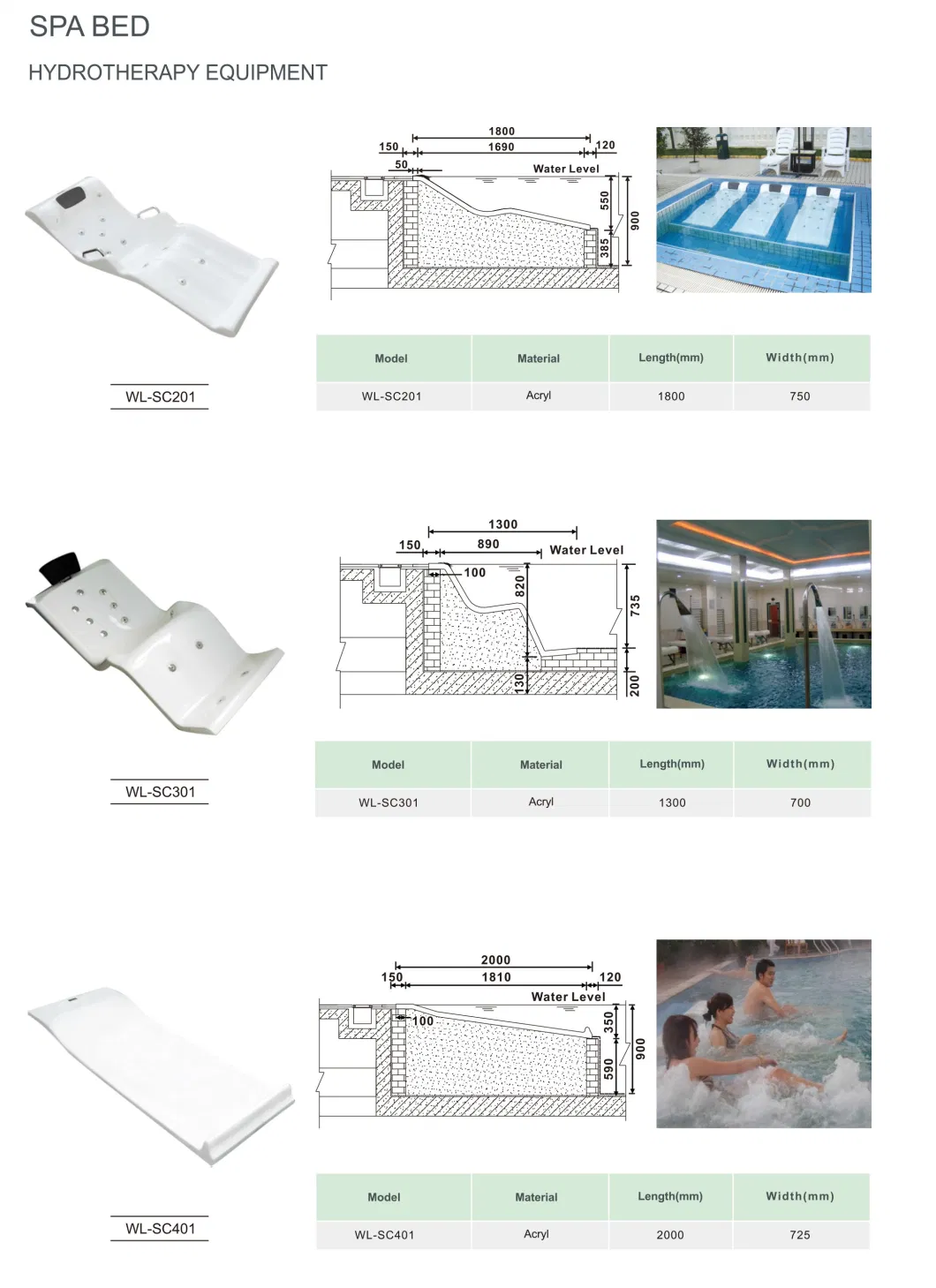 SPA Centre Acrylic Bed Hydrotherapy Bed Aqua Bed