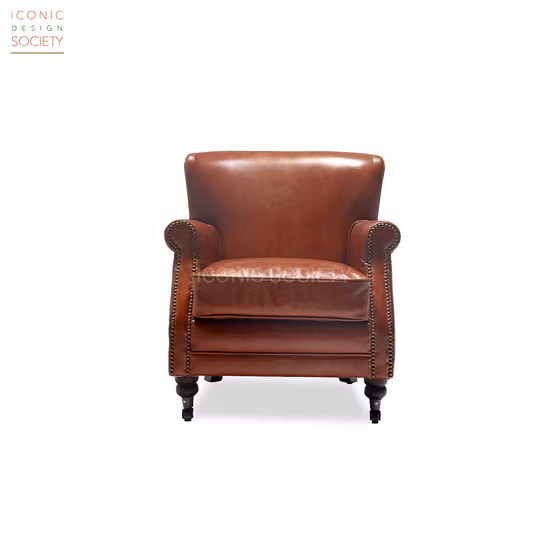 Klassischer Wohnzimmer-Wohnmöbel-Büro-Vintage-Holzsessel, Hotel-Club-Lobby, Echtleder-Akzentstuhl